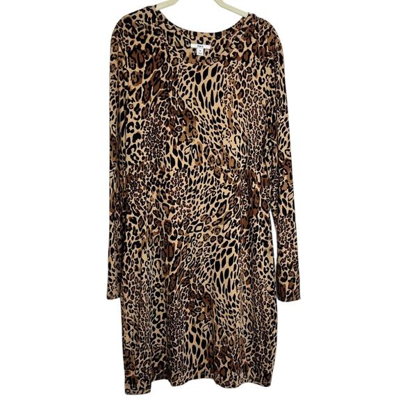 Bar III Womens Dress XL Leopard Print Long Sleeve Brown Tan Animal Print - Picture 1 of 6
